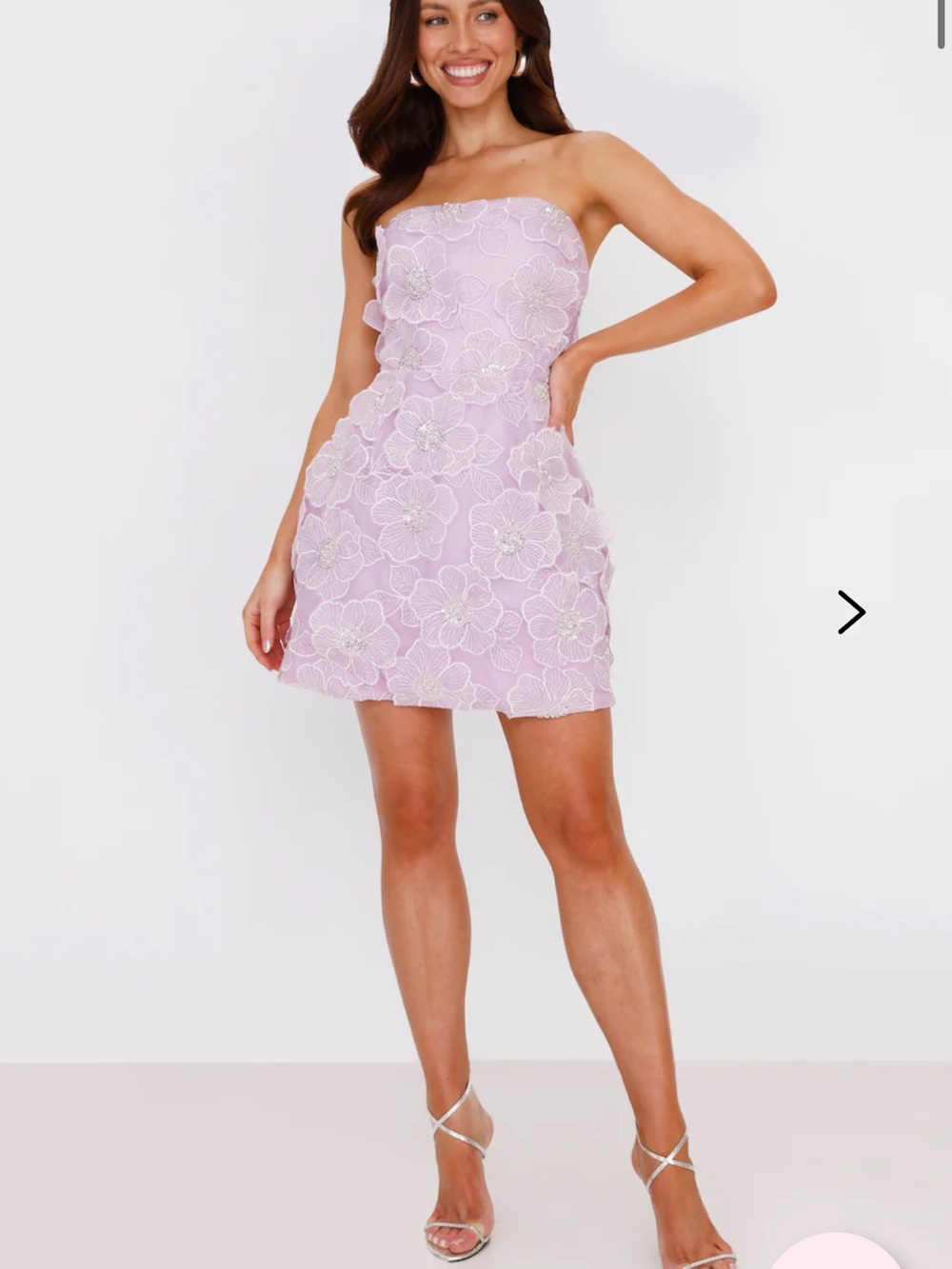 Hello Molly Lilac Strapless Floral Appliqué Mini Dress